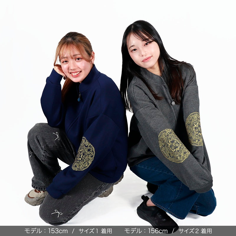 【会場受取】スワトウ柄 刺繍ジャケット  サイズ2チャコールグレー